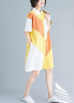 Style yellow Cotton Tunics lapel patchwork baggy summer Dresses

This dress is made of cotton or linen fabric, soft and breathy. 

Flattering cut. Makes you look slimmer and matches easlily.
 
Materials used: cotton blended

Measurement:Size S/US-2/EUR-34   
bust 110cm / 42.9"
Shoulder 51cm / 19.89"
length 94cm / 36.66"
Sleeve length 19cm / 7.41"


Size M/US-2/EUR-34   
bust 114cm / 44.46"
Shoulder 52cm / 20.28"
length 95cm / 37.05"
Sleeve length 20cm / 7.8"


Size L/US-2/EUR-34   
bust 118cm / Casual Patchwork Shirt Dress For Spring, Beach Linen Dress With Patchwork, Casual Summer Shirt Dress With Patchwork, Yellow Cotton Shirt Dress For Spring, Summer Cotton Color Block Dresses, Yellow Patchwork Dress For Beach, Yellow Summer Dresses With Patchwork, Casual Yellow Shirt Dress For Summer, Summer Linen Dress With Patchwork