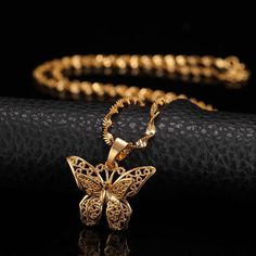 Butterfly Pendant Necklace Woman Chain 24K Yellow Gold Filled Jewelry Popular Necklaces, Butterfly Necklace Gold, Womens Chokers, Butterfly Pendant Necklace, Chunky Jewelry, Trendy Necklaces, Choker Collar, Statement Necklaces, Solid Gold Jewelry