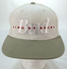 BUD King of Beers ADJUSTABLE SNAP BACK HAT From Anheuser Busch - 1994 Never Been Worn. Adjustable Snapback (One size fits all). *** No rips, stains, or odors Please see photos for all details.  *** Size:  Tag reads One Size Fits most   Disclaimer  I always aim to accurately describe items when I list them. I am, however, human. If I miss something, please contact me before leaving feedback or low DSR (star) ratings. You will find me to be a very reasonable person, and I will work to resolve any Beer Pack, Beer Hat, Casual Country Outfits, Beer Cap, Snap Back Hat, Beer Caps, Vintage Cap, Snap Back, Country Outfits