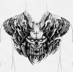 an artistic drawing of a demon head