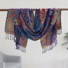 Floral Embroidered Wool Shawl Handcrafted in India - Garden Fantasy | NOVICA Knitted Cushion Covers, Paisley Shawl, Youthful Style, Floral Shawl, Knitted Cushions, Blue Charm, Jewel Tone Colors, India Gift, Cotton Throw Blanket