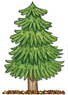 a drawing of a pine tree with stars around it and the number five on top