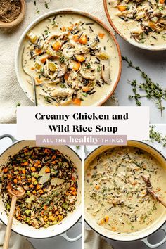 creamy chicken and wild rice soup with all the healthy things to make it taste delicious