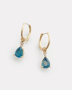 Hoop with London Blue Topaz and Diamond Drop – Jamie Wolf Topaz Earrings Blue, Gold And Blue Earrings, London Blue Topaz Jewelry, Blue And Gold Earrings, London Blue Topaz Earrings, Blue Topaz Jewelry, Accesories Jewelry, Topaz Jewelry, Prom Jewelry