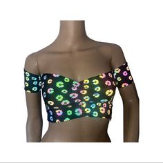 Off The Shoulders Tube Top Is Made Of High-Quality Spandex Fabric. This Top Goes The Colors Of The Rainbow When Light Hits It. Other Patterns Available Upon Request. Fitted Multicolor Crop Top, Trendy Fitted Multicolor Crop Top, Fitted Green Floral Print Crop Top, Trendy Multicolor Crop Top For Club, Spring Multicolor Crop Top For Club, Spring Club Multicolor Crop Top, Multicolor Crop Top For Spring Clubbing, Multicolor Crop Top For Spring Night Out, Fitted Rave Tops For Spring