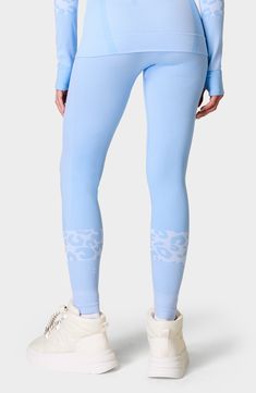 Achieve your fitness goals in these soft and stretchy leggings that make a great base layer. Elastic waist 76% polyamide, 20% polypropylene, 4% elastane Machine wash, line dry Imported Blue Breathable Elastane Activewear, Seamless Elastane Running Bottoms, Blue Nylon Full-length Activewear, Breathable Blue Yoga Pants, Functional Light Blue Stretch Activewear, Light Blue Moisture-wicking Stretch Activewear, Functional Blue Leggings With Seamless Construction, Blue Snug Fit Sporty Activewear, Blue Breathable Nylon Yoga Pants