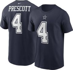 Standard Fit, Short-Sleeve Tee Durable, ribbed crew neck Tagless collar Screen-Printed Team Graphics Player name and number on back Team graphics Branding on front Technology Dri-FIT® fabric keeps you cool and dry Additional Details Officially licensed by the NFL Cowboy Names, Dak Prescott Dallas Cowboys, Cowboys Players, Dallas Cowboys Players, Nike Crew Neck, Dak Prescott, Nfl Dallas Cowboys, Nike Jersey, Nike Nfl