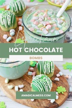 Green hot cocoa bombs for St. Patrick's Day. These fun hot chocolate bombs make green hot chocolate with rainbow marshmallows. #stpatricksday #hotchocolate #hotcocoa #greendrinks Green Hot Chocolate, Magical Desserts, Edible Gold Glitter, Milk Chocolate Recipes, Cacao Recipes, Lucky Leprechaun, Baked Breads, Chocolate Recipes Homemade