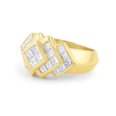 a yellow gold ring with square cut diamonds