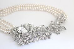 Bridal Statement Necklace, Chunky Statement Necklace, Pearl Brooch Necklace, Art Deco Bridal Jewelry Great Gatsby Jewelry, Gatsby Jewelry, Bridal Statement Necklace, Victorian Style Jewelry, Necklace Art Deco, Jewelry Victorian, Jewelry Swarovski, Necklace Art, Chunky Statement Necklace