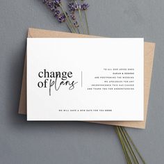 a card with the words change of day written on it next to some lavender flowers