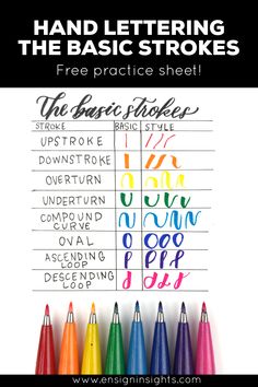 hand lettering the basic strokes worksheet with colored crayons