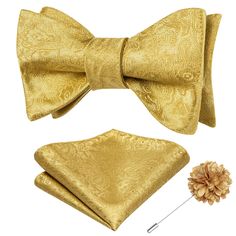 PRICES MAY VARY. Package Contains: Self Tie Bow Tie + Lapel Pin + Pocket Square + Cufflinks Bow Tie Size: 4.5*2.7 inches (11.4*6.8cm) / Pocket Square Size: 9*9inches (23*23cm) Material: Men's bow tie with 1400 needle jacquard weaving technology. Made of high-quality silk fabric, it is skin friendly, soft and comfortable. High quality lining fabric makes silk neckties wrinkle free and easy to tie. Bowtie Styles: Checks bowtie / Plaid bowtie /Solid color bowtie /Polka Dots bowtie/Gold bowtie /Blac Gold Suit And Tie Accessories For Gift, Gold Bow Tie For Business, Elegant Groom Pocket Square, Elegant Wedding Pocket Square, Elegant Bow Tie With Pocket Square As Gift, Gold Suit And Tie Accessories For Wedding, Classic Gold Bow Tie For Groom, Gold Classic Bow Tie For Groom, Gold Dapper Ties For Weddings