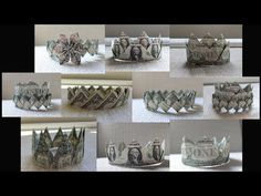 many different images of crowns made out of dollar bills and paper money origami