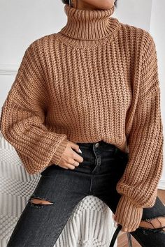 65% Cotton 35% Polyester Leave It All Behind, Winter Knit Sweater, Women Sweaters Winter, Ladies Turtleneck Sweaters, Loose Pullover, Drop Shoulder Sweaters, Womens Turtleneck, Turtle Neck Top, Knitting Women