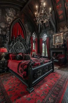 Goth Princess Bedroom, Dark Victorian Aesthetic Bedroom, Gothic Art Deco Home Decor, Dark Forest House Aesthetic, Gothic Romance Bedroom, Midevil Room Aesthetic, Gothic Interior Bedroom