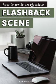 an open laptop computer sitting on top of a wooden desk next to a cup and mouse