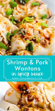 shrimp and pork wontons in spicy sauce