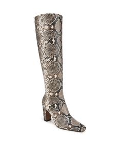 a high heeled boot with snakes on the side and an open toe, in grey