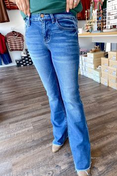 Alison Sunfaded Mid Rise Kick Flare Denim by Vervet! Cute and comfy denim by Vervet! Comfort Stretch Denim High Rise Mini Flare, Full Length, Raw Hem F. Rise: 9" / Inseam: 24'' / Leg Opening: 20 65% COTTON, 21% POLYESTER, 12% VISCOSE, 2% SPANDEX Kick Flares, Loungewear Sets, Denim Flares, Clothes Gift, Ethiopia, Uganda, Stretch Denim, Mid Rise, Full Length