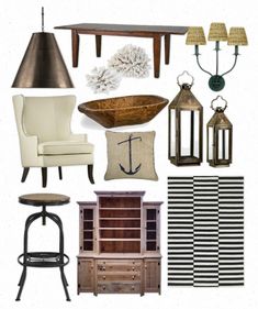 a collage of furniture and decor items