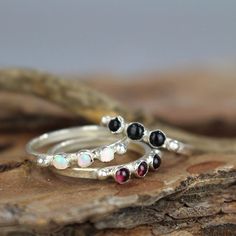 Triple gemstone silver stacking ring Alternative Wedding Bands, Gemstone Stacking Ring, Romantic Jewellery, Silver Stacking Rings, Silver Wedding Bands, Spiritual Jewelry, Colorful Jewelry, Solid Gold Jewelry, Silver Wedding