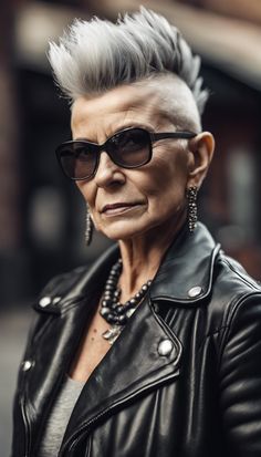 25+ Mohawk Hairstyles For Women Over 50 » Hairstylester Mohawk Mullet Woman, Mohawks For Women, Spiked Hairstyles, Mullet Mohawk, Rock Style Women, Grey Haircuts, Short Grey Haircuts, Female Mohawk, Punk Mohawk