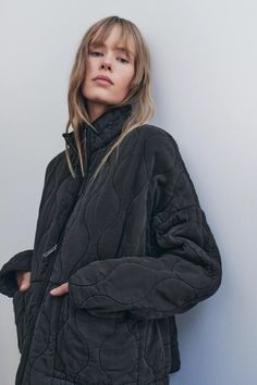 QUILTED JACKET ZW COLLECTION - Black | ZARA United States Zara Jacket, Cardigan Sweater Dress, Cardigan Sweater Jacket, Zara Woman, T Shirt Vest, Funnel Neck, Padded Jacket, New Wardrobe, Zara United States