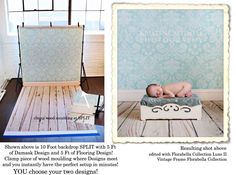 a baby is laying down on a bed in front of a photo booth with the words newborn photography above it