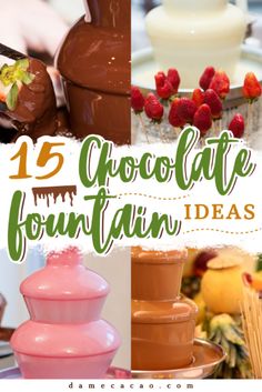 chocolate fountain ideas with strawberries, raspberries and other desserts in the background