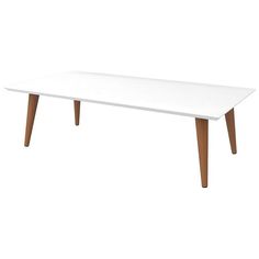 a white table with wooden legs on a white background