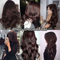 Aesthetic Hair Colour Ideas, Cherry Chocolate Brunette Hair, Cherry Chocolate Hair, Olive Skin Hair, Chocolate Cherry Hair Color, Wine Hair, Brown Hair Looks, Cherry Brown, Cherry Hair