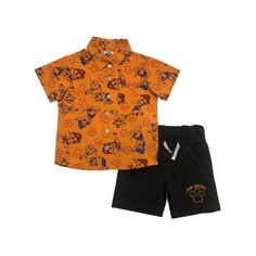 Toddler boy's shorts set features Marshall, Chase, and Rubble from Nickelodeon's Paw Patrol series. Button-up shirt has an allover print on front and back. Knit shorts have an elastic waist with fixed drawstrings and a graphic on the leg. In Orange/Charcoal. 100% Cotton. Machine washable. Imported. Size: 2T.  Gender: male. Paw Patrol Nickelodeon, Size 4t, Knit Shorts, Button Shirt, Shorts Set, Paw Patrol, Boy Shorts, Toddler Outfits, Toddler Boys