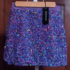 Want To Get Your Club On? Rave? Just Want To Sparkle? Then This Is The Skirt For You. Worn Once To Check Fit. Person In Photos - 5'6", About A Size 12 For Fit Reference. Multicolor Sequin Skirt For Party, Purple Sparkly Skirt, Purple Sequin Skirt, Multicolor Sequined Party Skirt, Dolls Kill Skirt, Fit Reference, Dolls Kill, Color Purple, Sequin Skirt