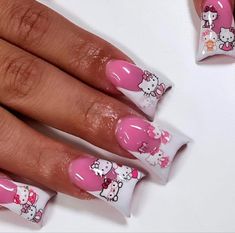 Curved Nails, Hello Kitty Accessories, Cute Acrylic Nail Designs, Hot Nails, Square Acrylic Nails, Fire Nails