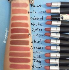 Shades Of Lipstick, Mac Make Up, Makeup Tutorial Mac, Mac Lipstick Swatches, Mac Lipstick Shades, Make Up Designs, Drugstore Lipstick, Pinterest Makeup