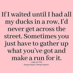 a quote that says if i waited until i had all my ducks in a row, i'd never get across the street sometimes you just have to gather up what you