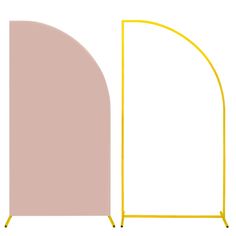 an arch with a yellow stand next to it on a white background, and another one in the foreground