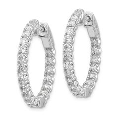 Rhodium over 14K white gold in and out hoop earrings with 2 cttw round lab grown diamonds and polished finish. Lab grown diamonds are of SI+ clarity and H+ color grade. Measures approximately 1 1/8"L x 1 1/8"W and have post, notch and lock closures. Diamond Hoop Earrings With Brilliant Cut, Round Diamond Hoop Earrings For Anniversary, White Gold Hoop Earrings With Halo Design, Classic White Gold Hoop Earrings, Diamond Brilliant Cut Round Hoop Earrings, Fine Jewelry Brilliant Cut Hoop Earrings For Anniversary, Fine Jewelry Hoop Earrings With Brilliant Cut For Anniversary, White Gold Hoop Earrings With Prong Setting, Fine Jewelry Hoop Earrings With Prong Setting