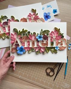 two handmade greeting cards with flowers and the word arizona written in cut out letters