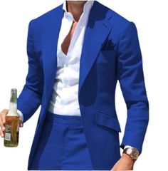 Men's Peaked Lapel Suits, Blue Suits, 2 Piece Suits, One Button Suits Wedding Suits, Groom Wear Suits, Summer Suits, Beach Suit This Suit with Come Jacket + Pants (  2 Piece suit)Heavy Weight 1000 - 1200 GRAMSTwo deep pockets at bottom and breast pocket finishedJacket is fully lined with 100% satinPerfect for hosting, smoking, lounging & all occasionsPerfect gift for the Perfect man or just as a personal treatFREE FAST 5-8 DAY ORDER TO DELIVERY SHIPPING ACROSS THE ENTIRE USASUPERFAST WORLDWI Men Goals, Groom Tuxedo Wedding, Wedding Blazers, Terno Slim, Wedding Suits Groomsmen, Business Casual Suit, Blue Suit Men, Dinner Suit, Groomsmen Wedding