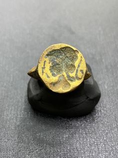 Unique Old ancient bronze signet ring intaglio collectible ring Antique Coin-shape Engraved Signet Ring, Antique Coin Shaped Engraved Signet Ring, Antique Engraved Coin Signet Ring, Gold Ancient Style Signet Ring For Ceremonial Use, Ancient Intaglio Ring Jewelry, Antique Bronze Hand Cast Ring, Ancient Style Yellow Gold Signet Ring Gift, Ancient Gold Collectible Rings, Ancient Style Carved Rings Gift