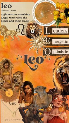 a collage of images with animals, flowers and zodiac signs on it's side