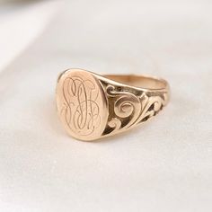 Discover a little signature love with this 10k antique solid gold original vintage signet ring from the late 1800s. In the original signet ring design this beauty is timeless - traditionally representing the confirmation of personal identity, dating back to the Romans, this ring features intricate family initials which we believe to be SAB or LAS. This sweet antique ring with remind you to always love yourself for who you are * Size 9 * 10k solid gold * can be resized * Item is available for lay Signet Ring Design, Engraving Fonts, The Romans, Personal Identity, Antique Ring, Always Love You, Love Yourself, Antique Rings, Signet Ring