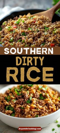 southern dirty rice in a white bowl with green onions and parsley on the side