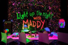 Black Light Bat Mitzvah at CORE: Club in New York, NY | Anthony Taccetta Event Design | PartySlate Colorful Explosion, Bar Mitzva, Floor Decal, Neon Party, Club Design, Neon Lights, Custom Decals, Bat Mitzvah, 21st Birthday