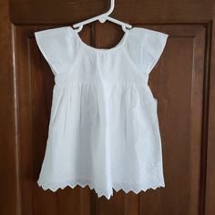 Adorable White Cotton Dress Size 3-6 Months Eyelet Hem Cap Sleeves Lined Skirt Short Sleeve Tops For Summer Baptism, Cotton Tops For Baptism In Spring, Fitted Top For Baptism In Spring, Fitted Tops For Baptism In Spring, Toddler Denim Dress, Girls Halter Dress, Burgundy Long Sleeve Dress, Girls Navy Dress, Long Sleeve Navy Dress