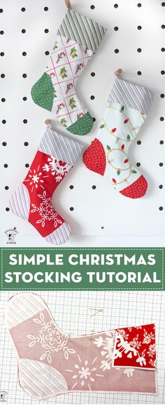 an image of christmas stockings hanging on a clothes line with text overlay that reads simple christmas stocking patterns