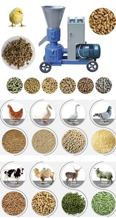 different types of animal feed making machine for sale with price list and pictures on the bottom