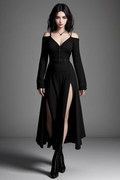 Chic Black Dress Classy, Gothic Fashion Women Goth Style, Gothic Wedding Guest Outfit, Vampire Outfit Women, Goth Wedding Guest Outfit, Goth Outfits For Women, Gothic Fall Outfits, Divine Feminine Outfits